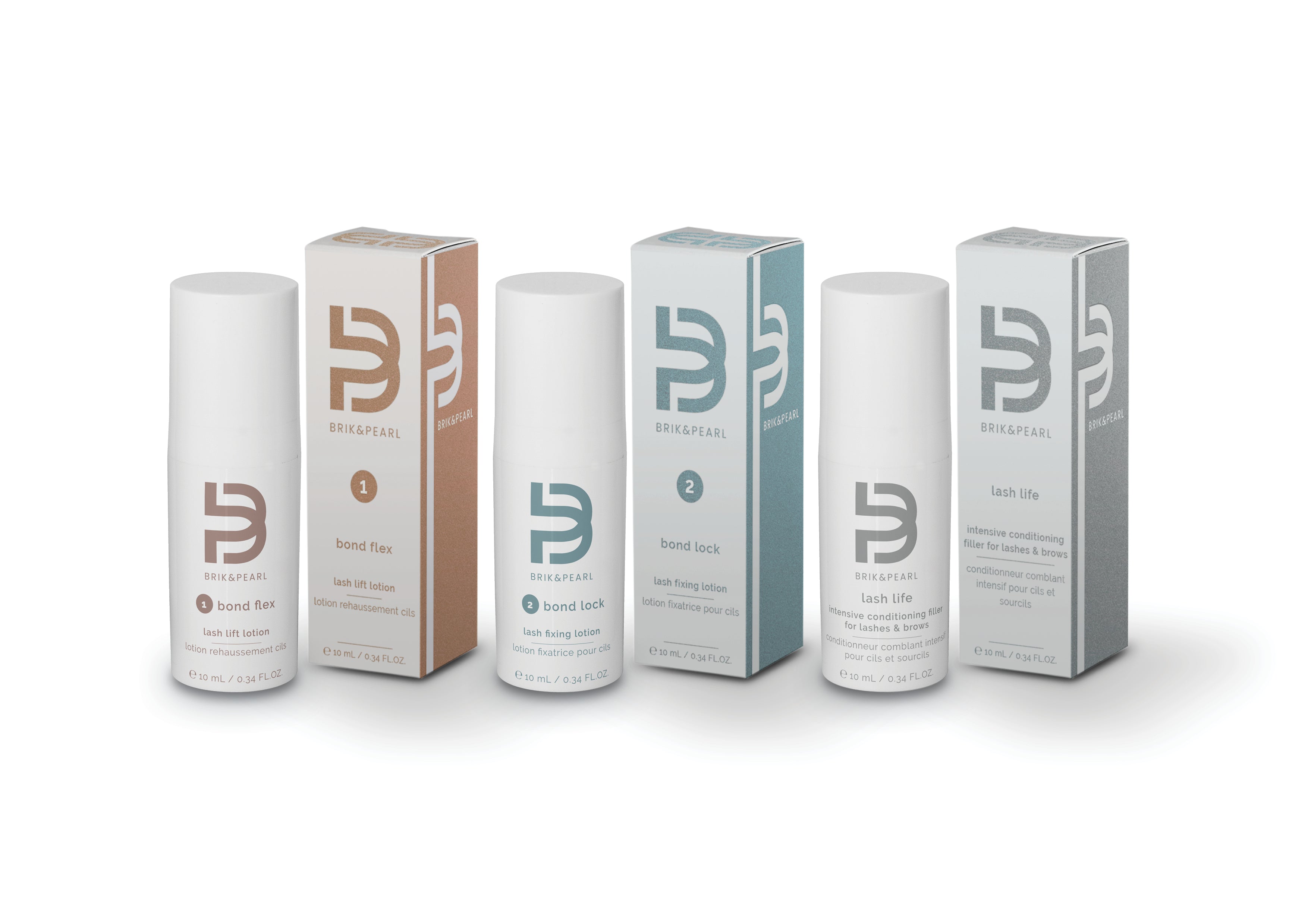 The complete Brik & Pearl three-step range: Bond Flex, Bond Lock and Lash Life Volume Filler